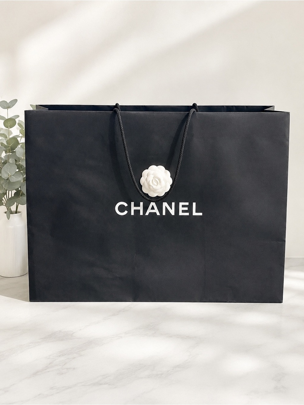CHANEL Large Black Boutique Shopping Gift Bag Camellia 23” Authentic